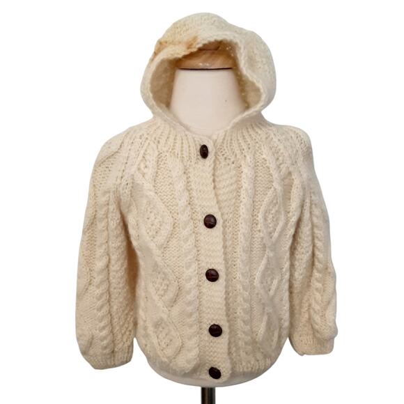 Vintage Cardigan Sweater Toddler 2T Cream Hoodie Irish Wool - Picture 2 of 10